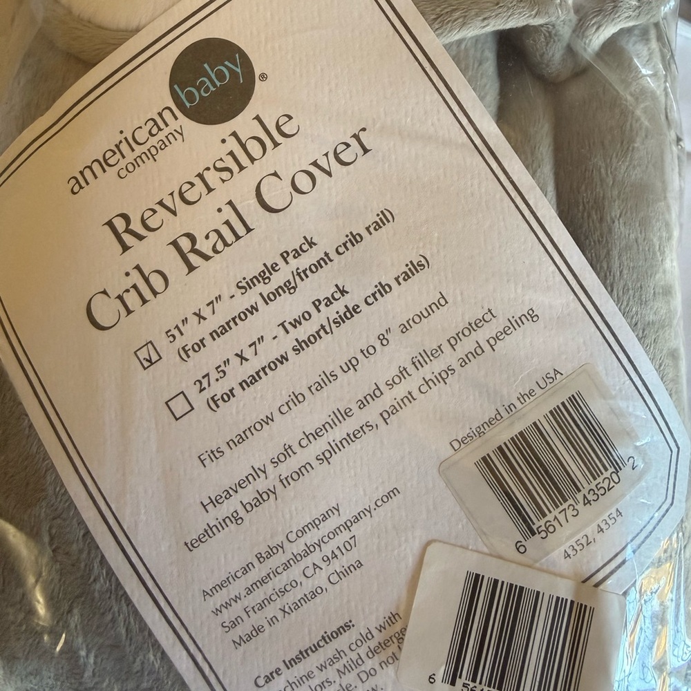 American Baby Reversible Crib Rail Cover - Soft Gray